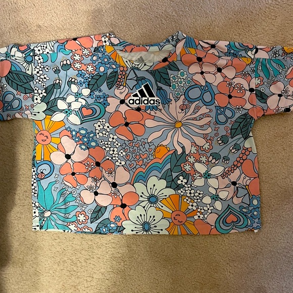 Adidas Floral Print Cropped Tee - Picture 2 of 3